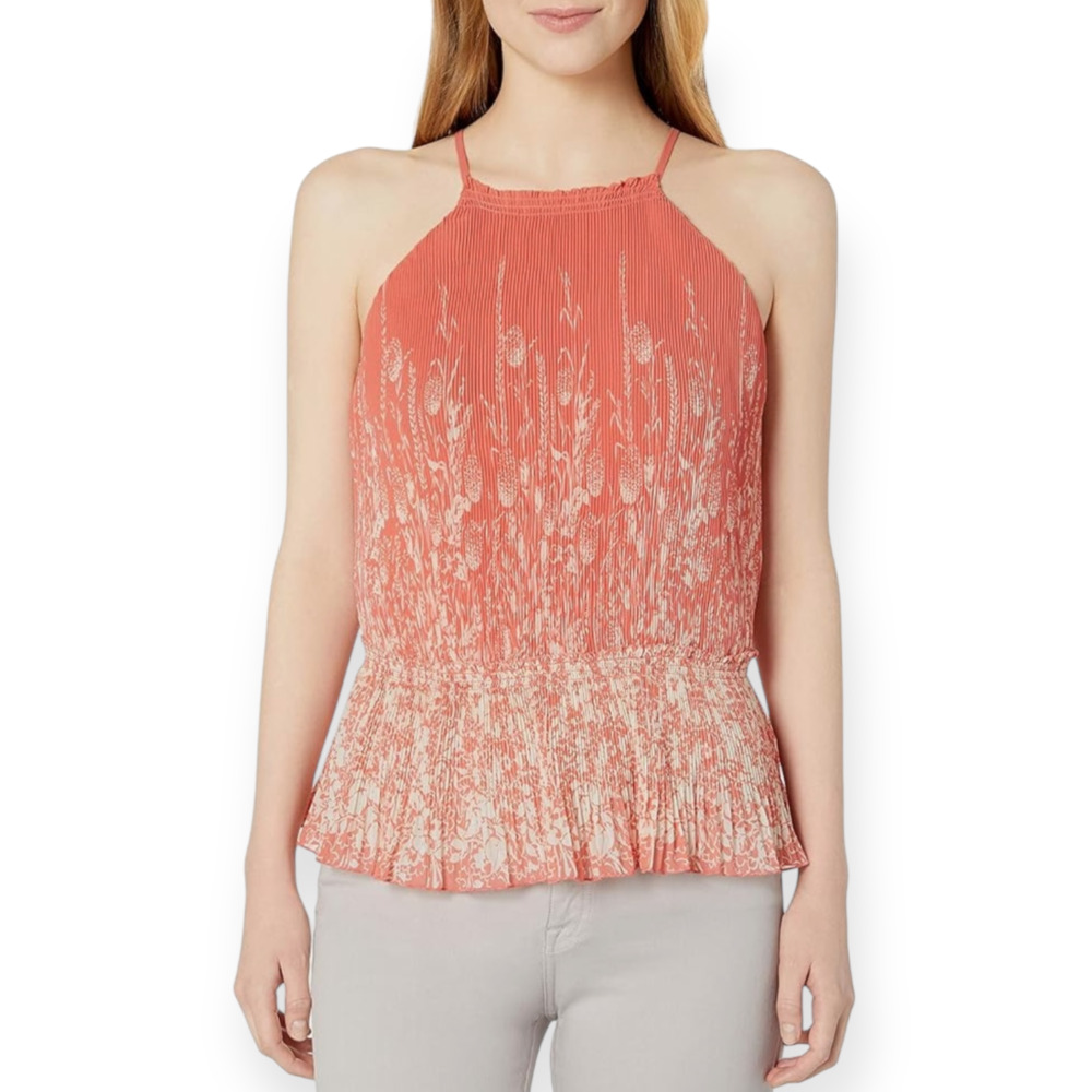 Joie Jeneca Pleated Ruffle High Neck Tank Top Baci Coral Size Small fits M NWOT - Picture 8 of 8